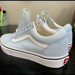 NEW Baby blue Vans in perfect unused condition! Size 8.5 women’s and 7 men’s US